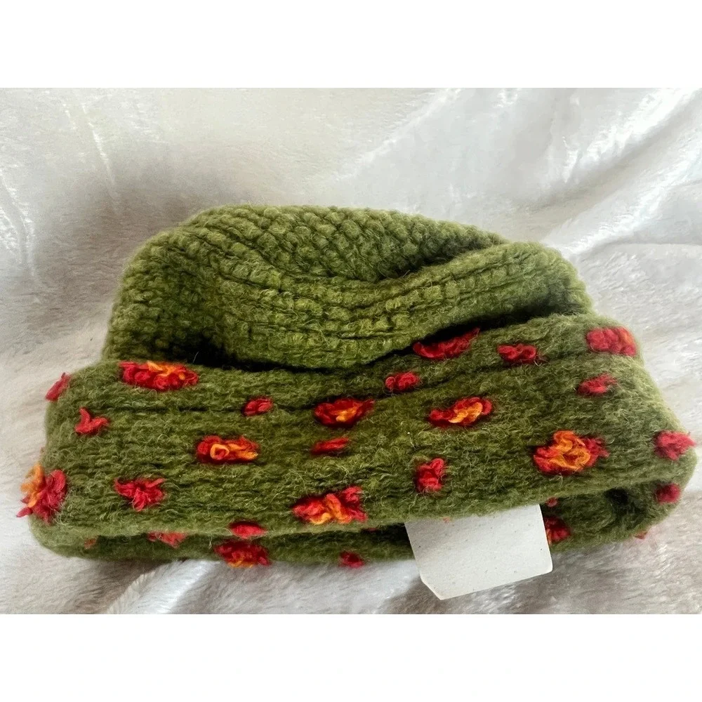 Pillbox Hat Green Wool Felt Munki Munki Kids M Floral Textured USA